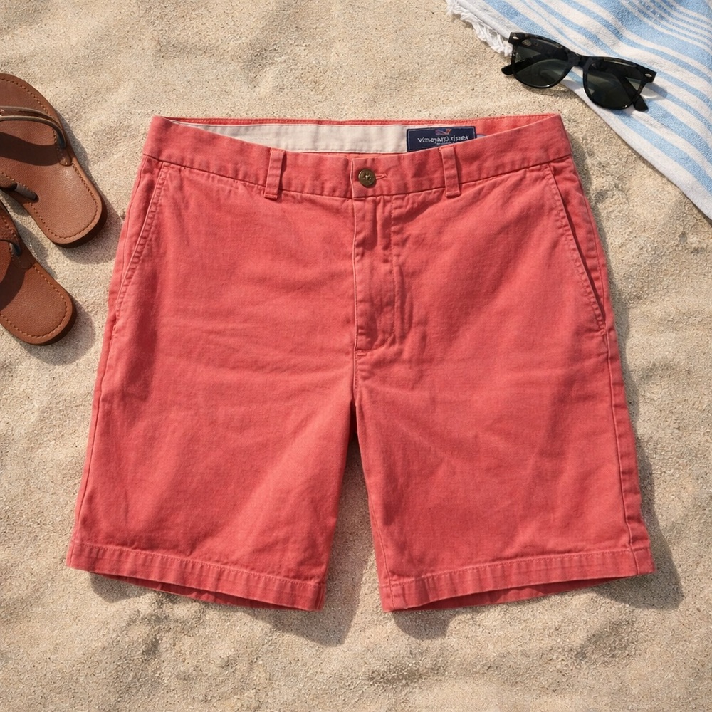 Vineyard Vines Men’s Coral Flat Front Shorts Size 35 Cotton Stretch Preppy - Picture 2 of 16